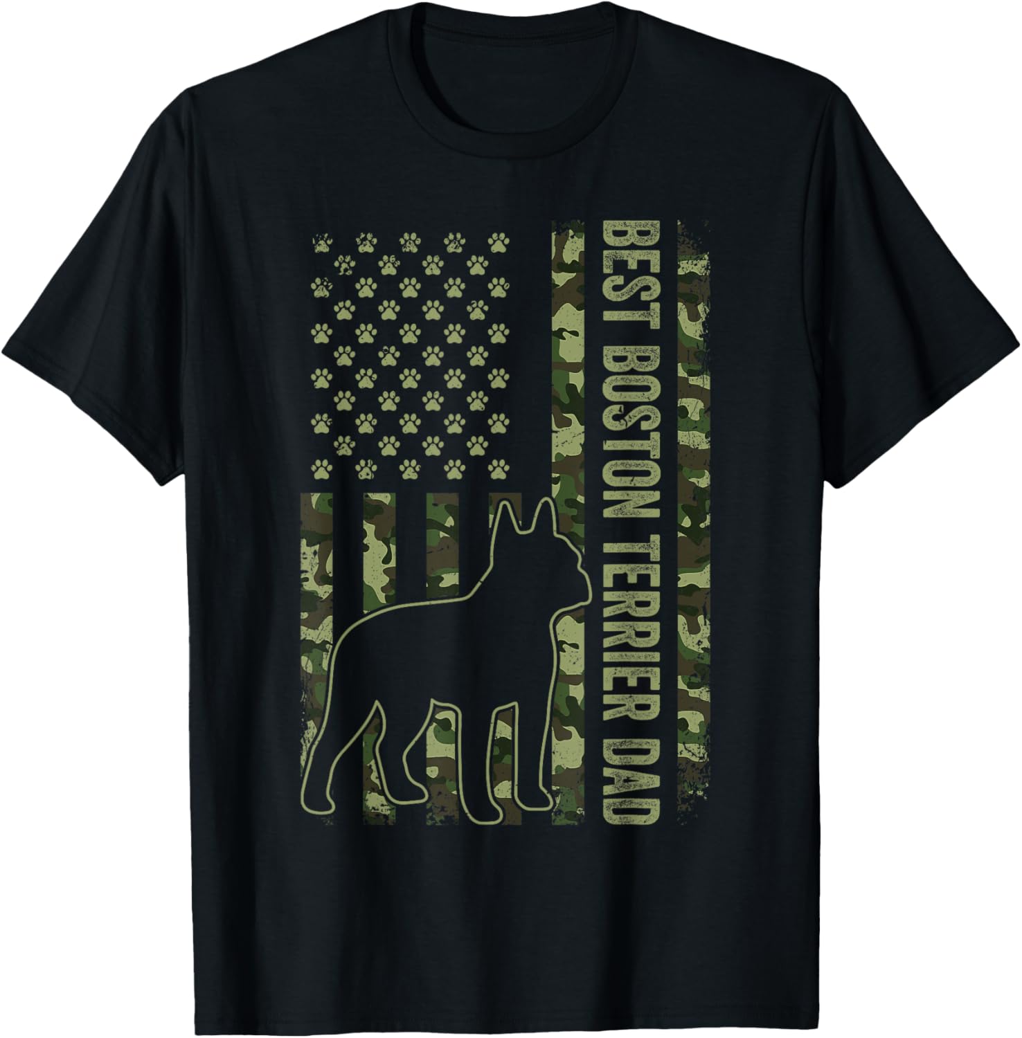 American Flag Best Boston Terrier Dad Ever Tee Dog Dad T-Shirt for Women Kids Men