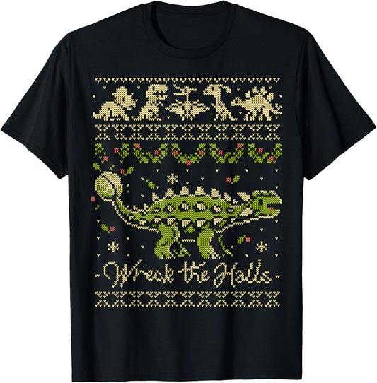Ankylosaurus Dinosaur Christmas Sweater T-Shirt