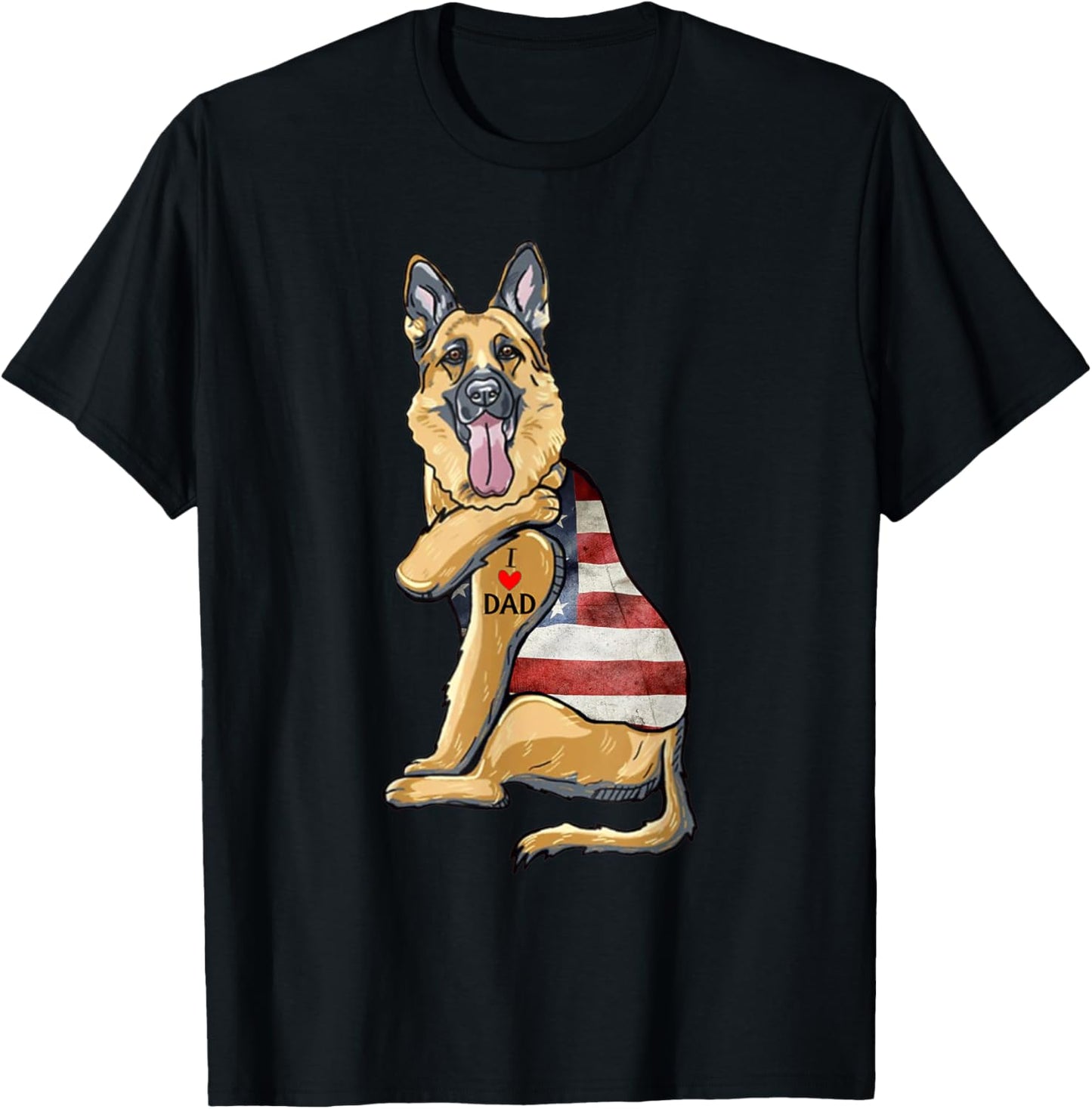 German Shepherd Tattoo Dog I Love Dad Fathers Day T-Shirt