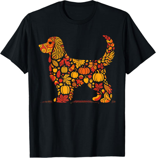 Autumn Pumpkin Cocker Spaniel Thanksgiving Womens Mens Kids T-Shirt