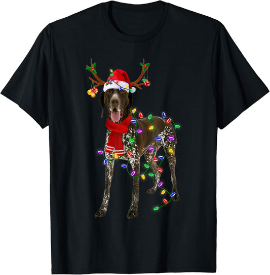German Shorthaired Pointer Dog Tree Christmas Lights Pajama T-Shirt