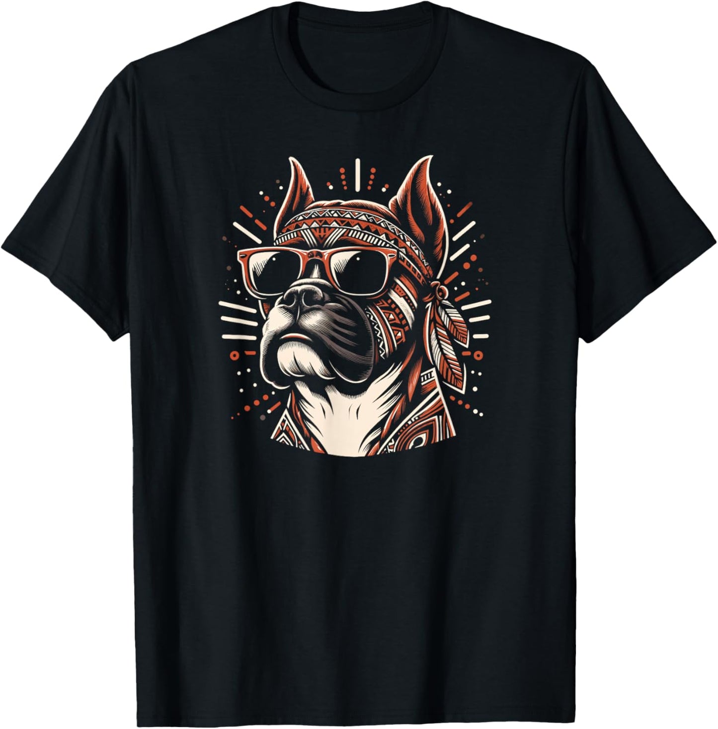 Cool Boxer Dog In Tribal Art Style Dog Mom Dad Men Women Kids T-Shirt