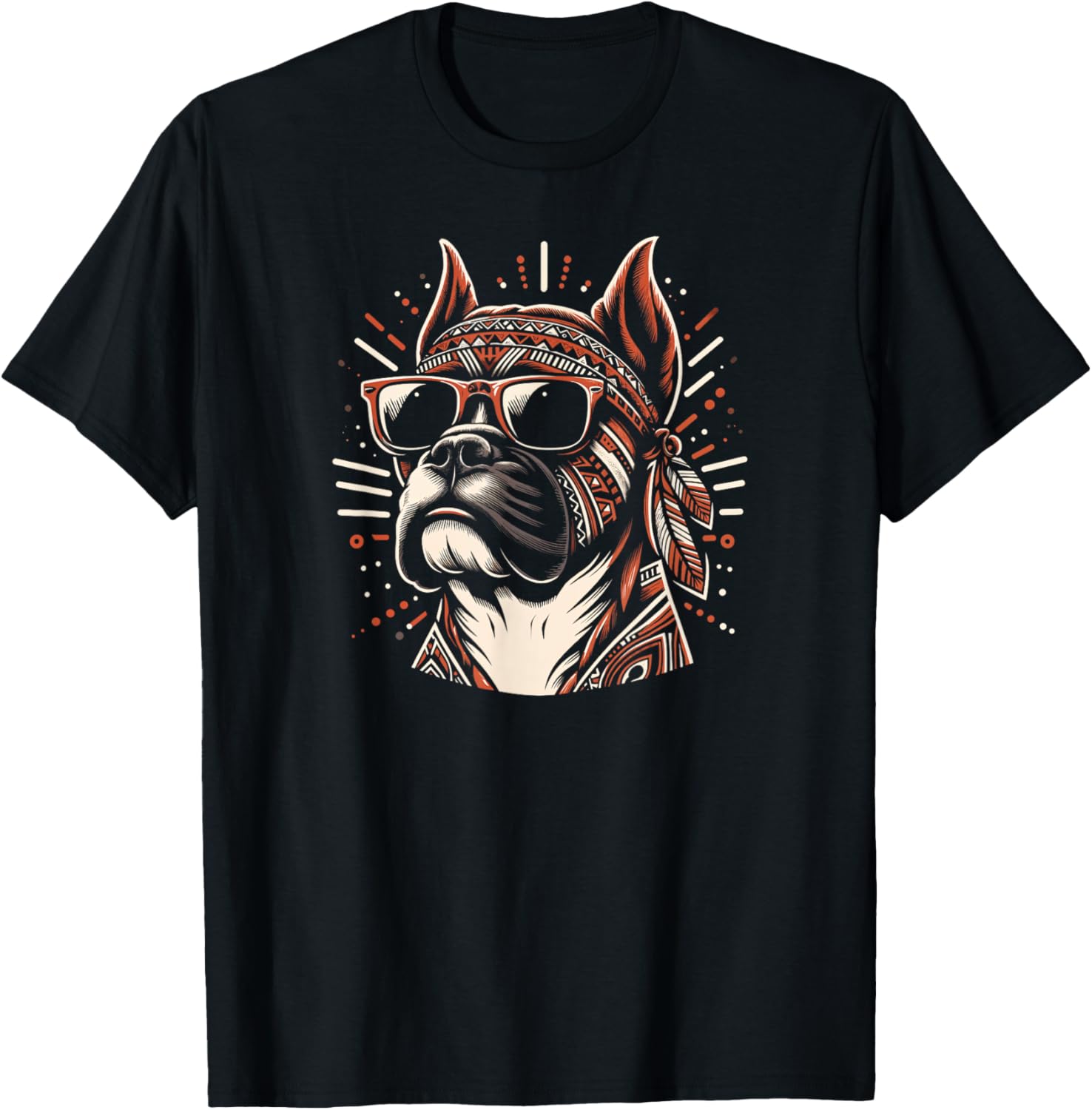 Cool Boxer Dog In Tribal Art Style Dog Mom Dad Men Women Kids T-Shirt