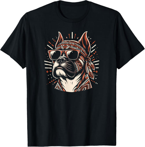 Cool Boxer Dog In Tribal Art Style Dog Mom Dad Men Women Kids T-Shirt