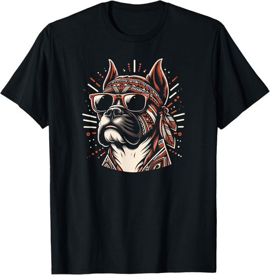 Cool Boxer Dog In Tribal Art Style Dog Mom Dad Men Women Kids T-Shirt