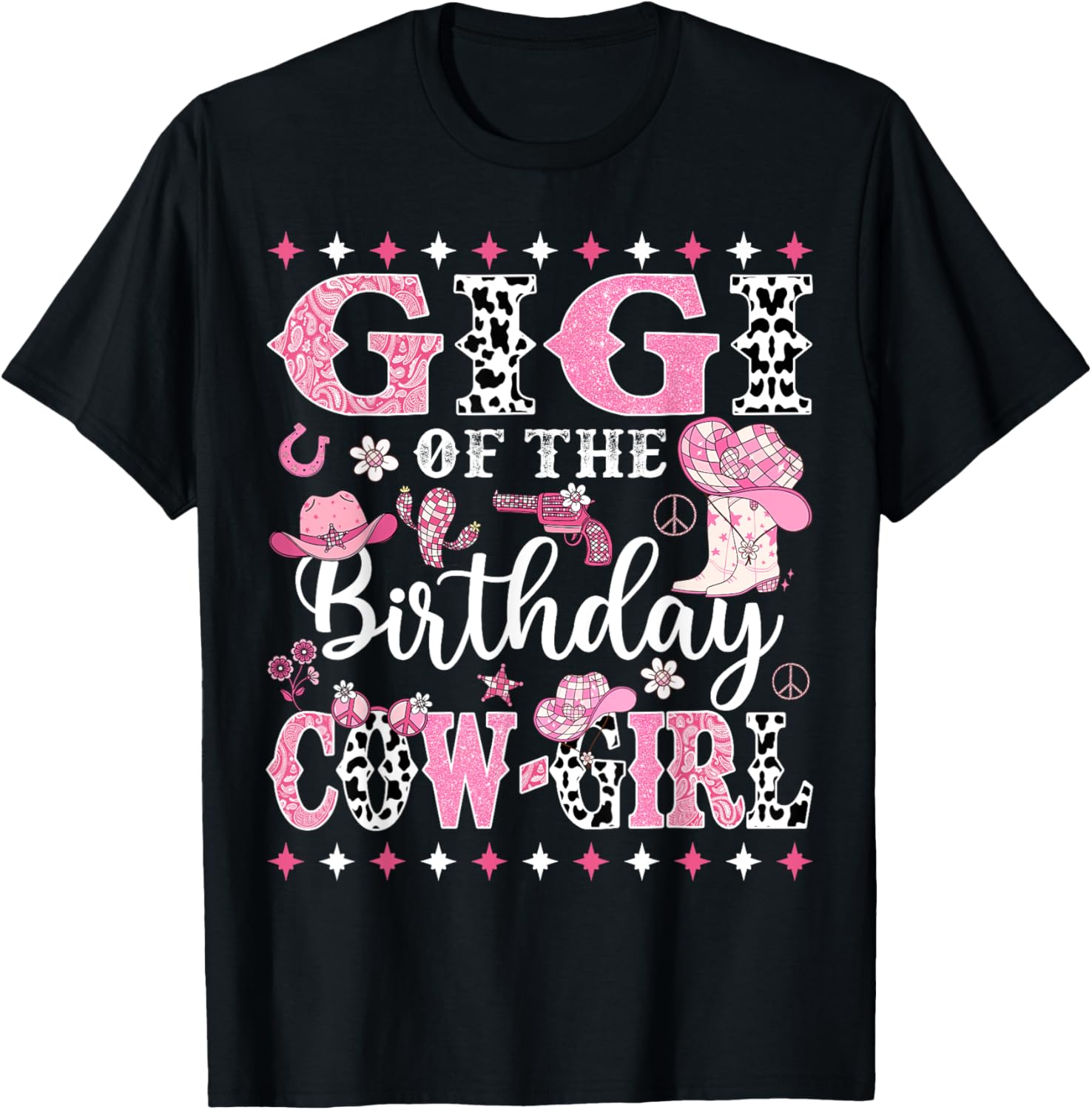 Gigi Of The Birthday CowGirl Rodeo Unisex-Kids, Unisex-Adults Black Small Crew Neck Short Sleeve T-Shirt