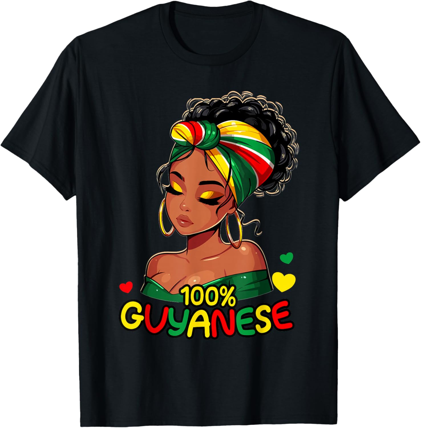 100% Guyanese Messy Bun Girl, Guyana Flag Colors Women's T-Shirt