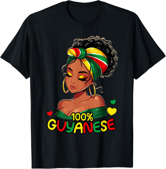 100% Guyanese Messy Bun Girl, Guyana Flag Colors Women's T-Shirt