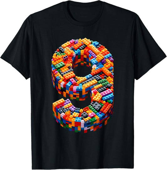 9 Year Old Blocks Building Master Builder 9th Birthday Boy T-Shirt