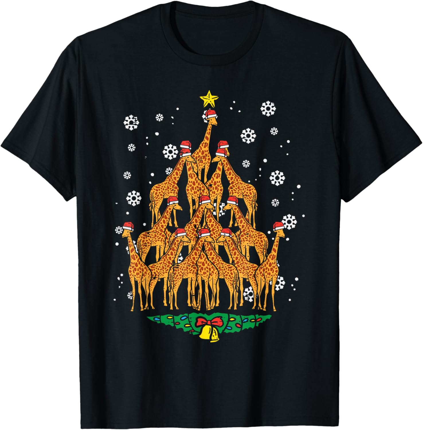Giraffe Christmas Tree Animal Xmas Women Men T-Shirt