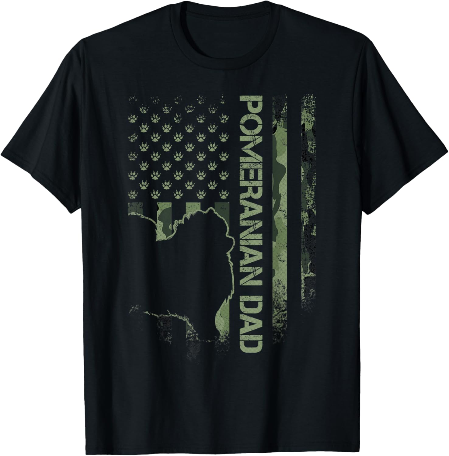 American Camo Flag Proud Pomeranian Dog Dad Pom Silhouette T-Shirt