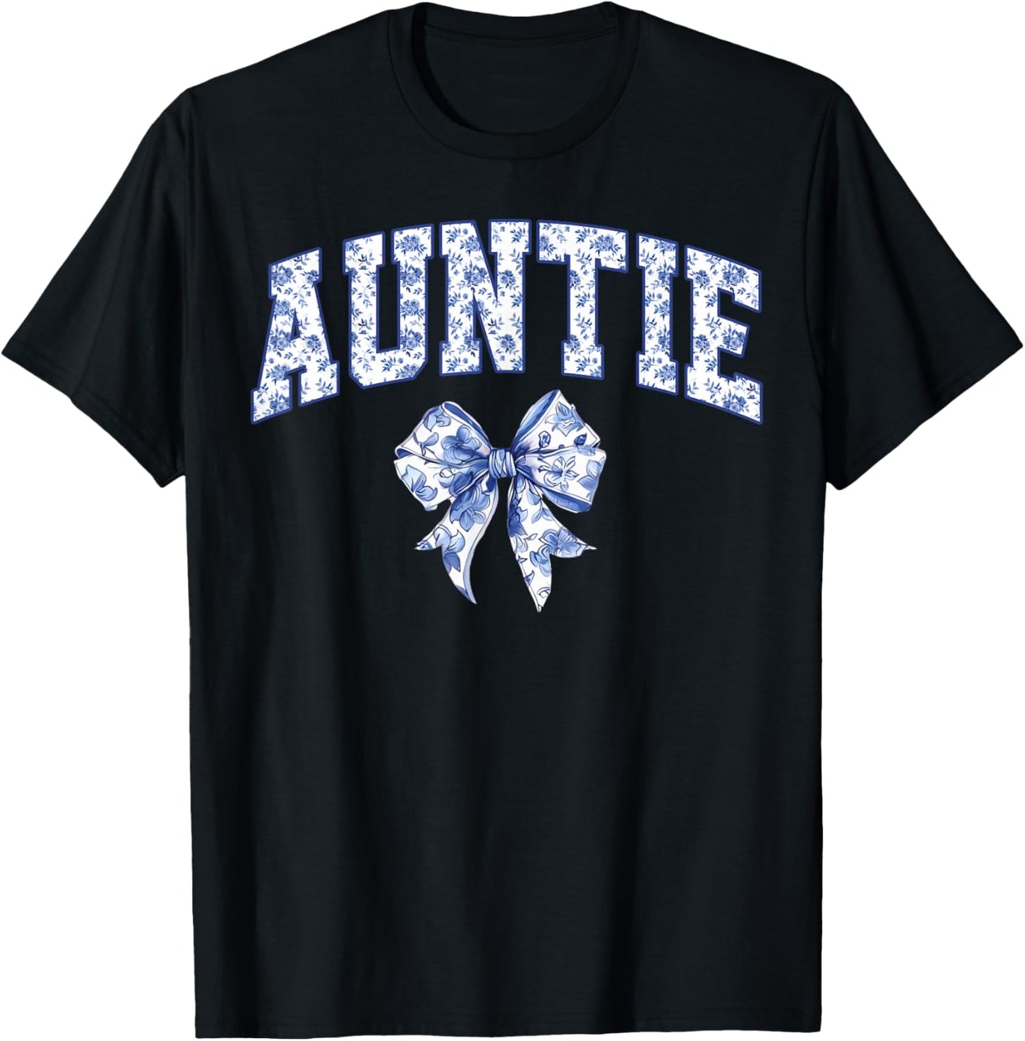 Auntie Coquette Toile Blue Bow Floral Family Matching T-Shirt