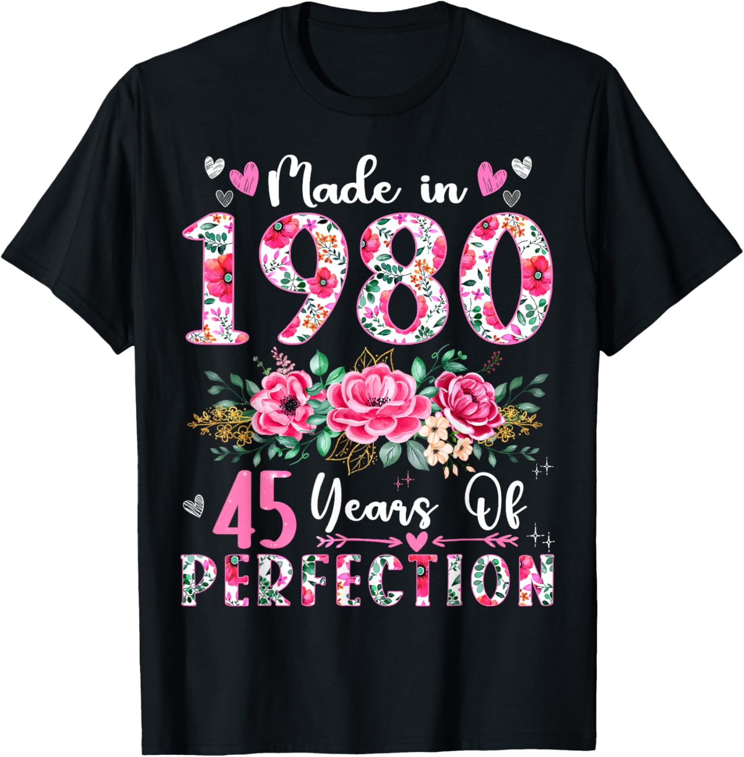45 Year Old Made In 1980 Floral 45th Birthday Women T-Shirt