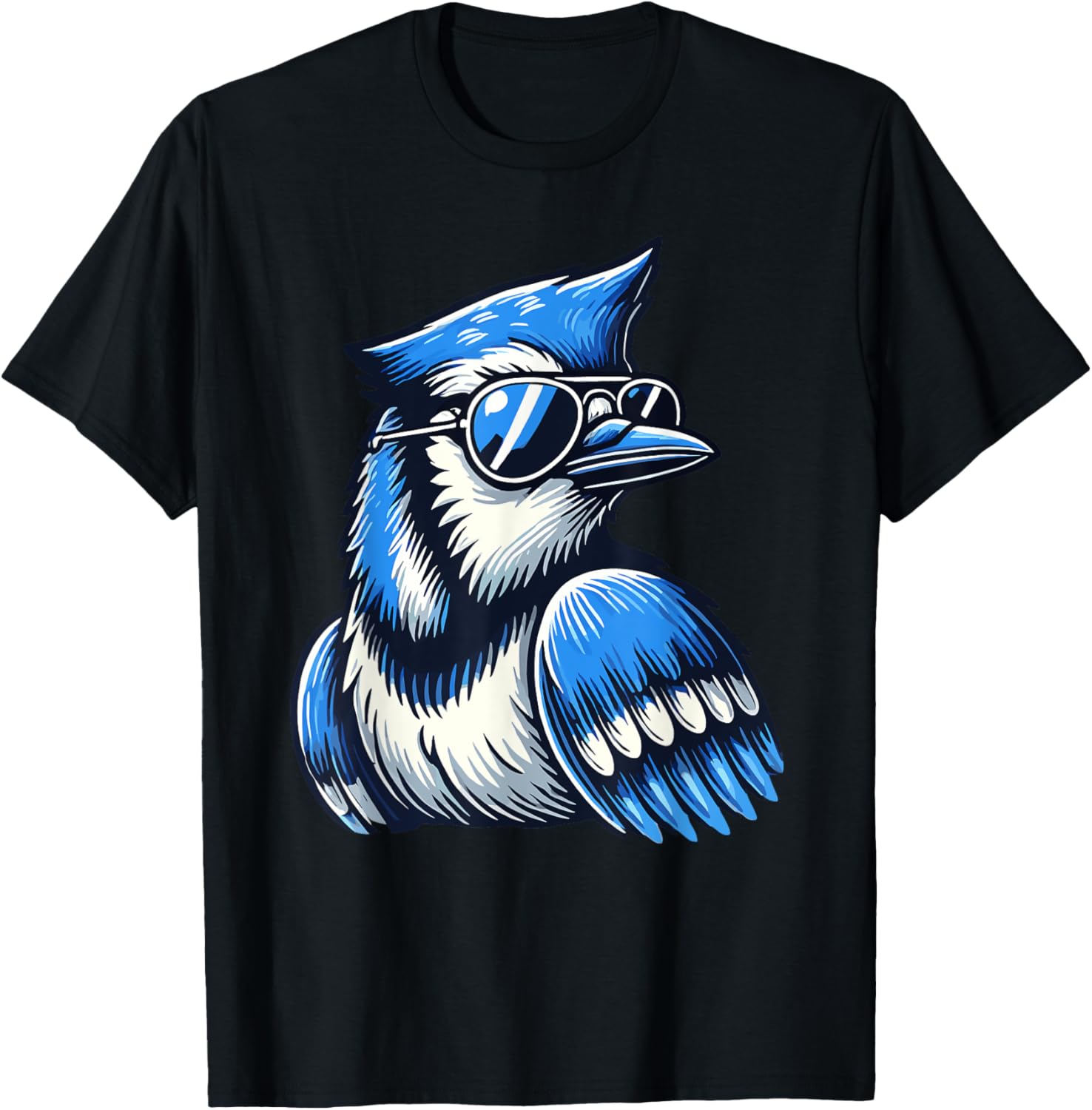 Cool Blue Jay Bird Wearing Sunglasses Funny Animal Lover T-Shirt