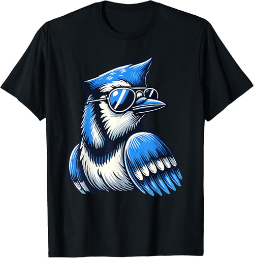 Cool Blue Jay Bird Wearing Sunglasses Funny Animal Lover T-Shirt