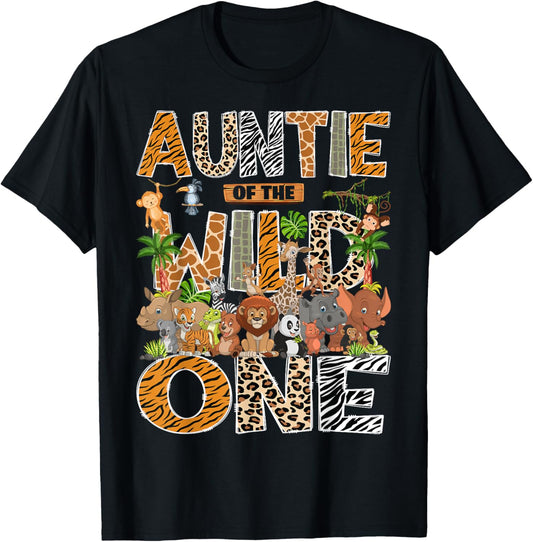 Auntie Of The Wild One Safari Zoo Animal 1St Birthday T-Shirt