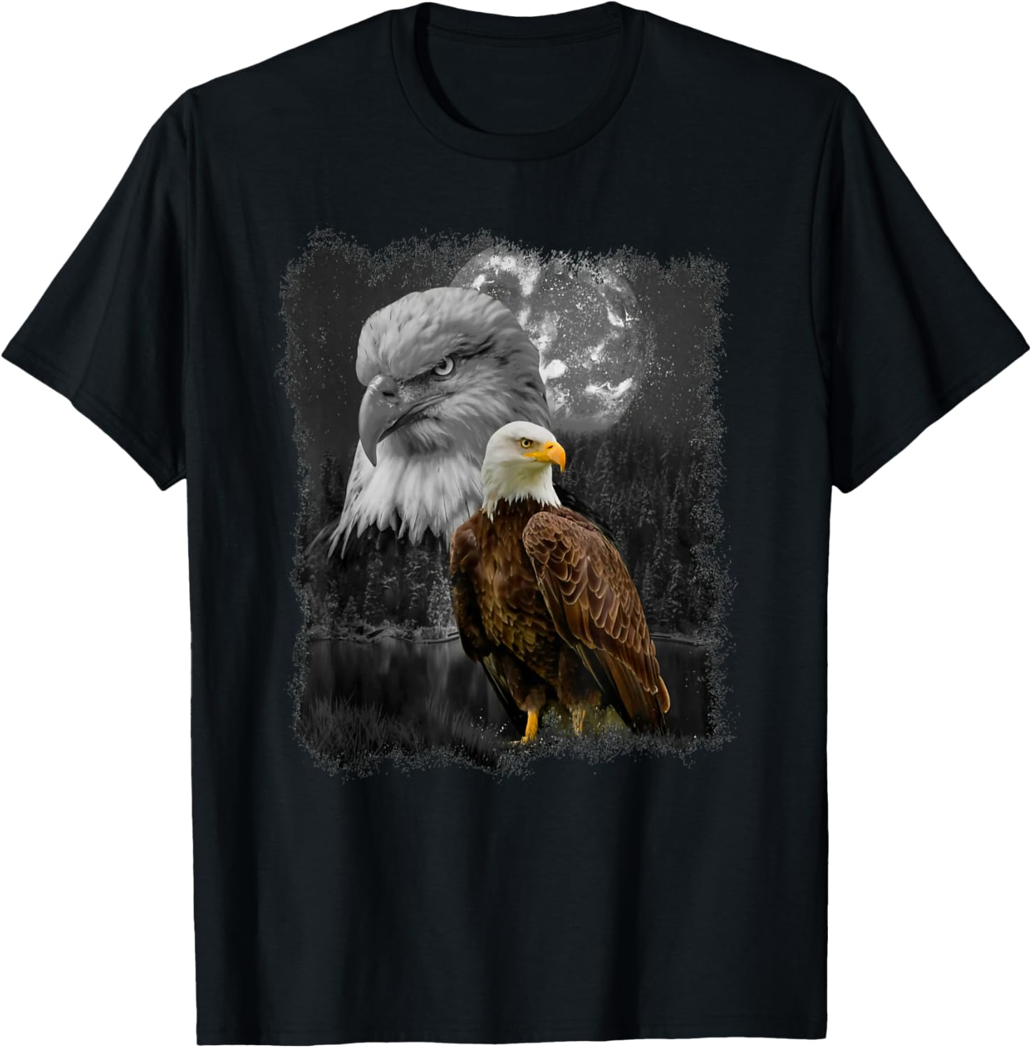 American Nature Bald Eagle Moon Sketch Wildlife Portrait T-Shirt