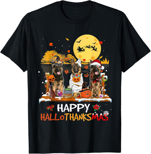 German Shepherd Happy Hallothanksmas Halloween Thanksgiving T-Shirt