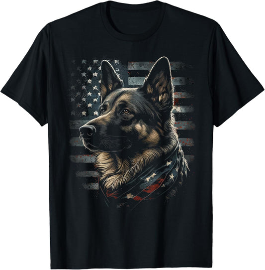 German Shepherd USA Flag Patriotic Shepherd T-Shirt