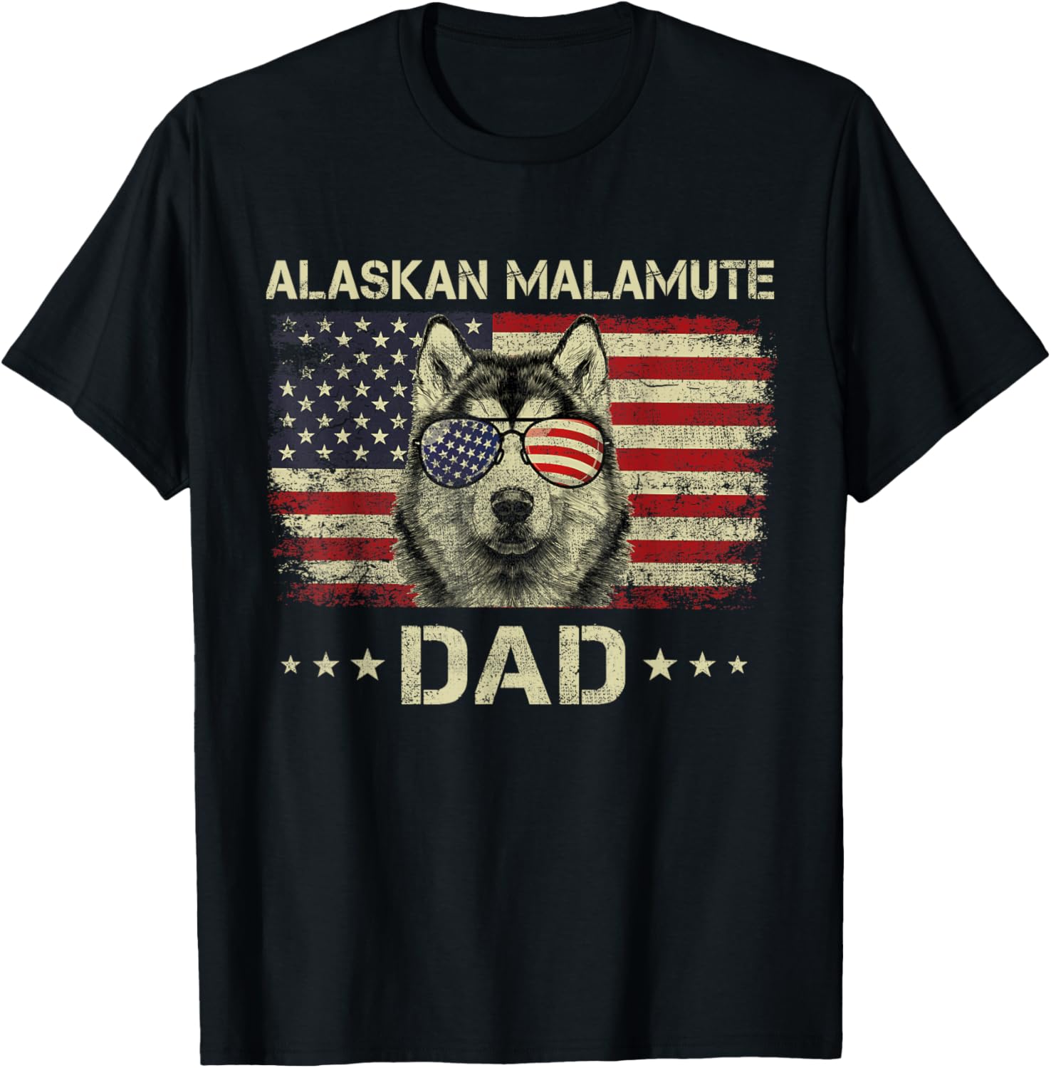 Alaskan Malamute Dad Dog Lovers American Flag 4th Of July T-Shirt