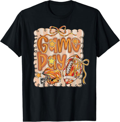 American Football Game Day Thanksgiving Coquette Bow Funny T-Shirt