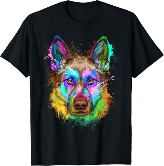 German Shepherd Splash Art Mom Dad Dog Pet Lover Gift T-Shirt