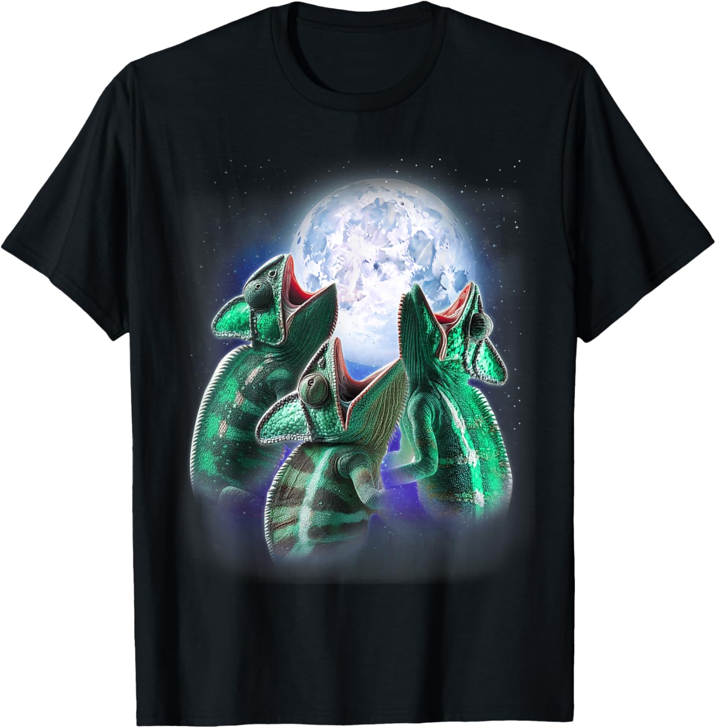 3 Chameleon Howling At The Moon Shirt Funny Pet Lizard Lover T-Shirt