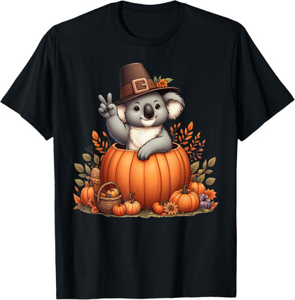 Autumn Pumpkin Fall Koala Thanksgiving Womens Mens Kids T-Shirt