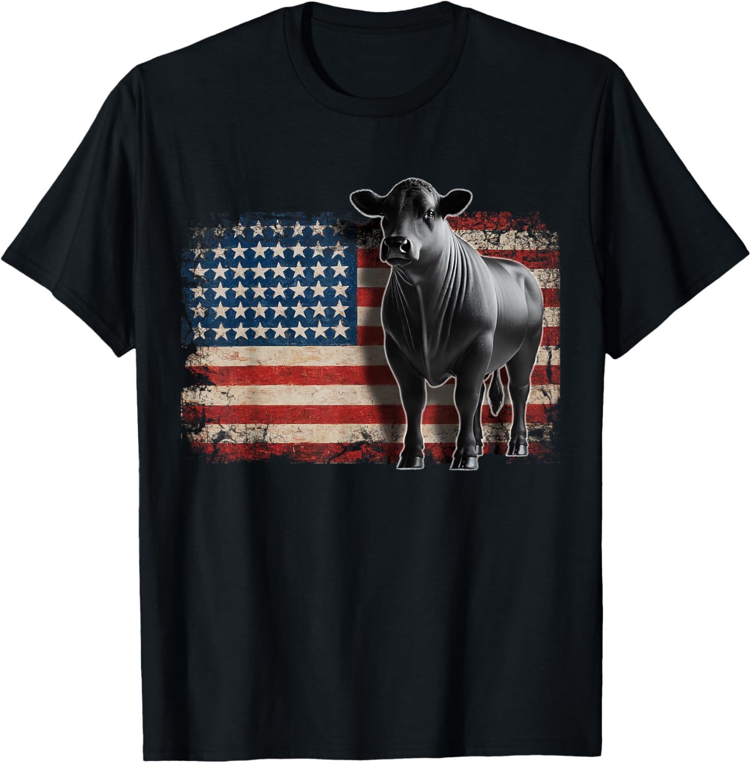 Angus Rancher USA American Flag Cow T-Shirt