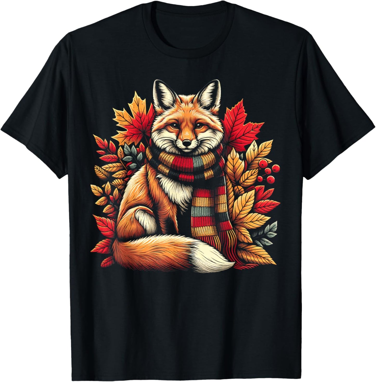 Autumn Fox Fall Leaves Cozy Seasonal Vibes Thanksgiving T-Shirt