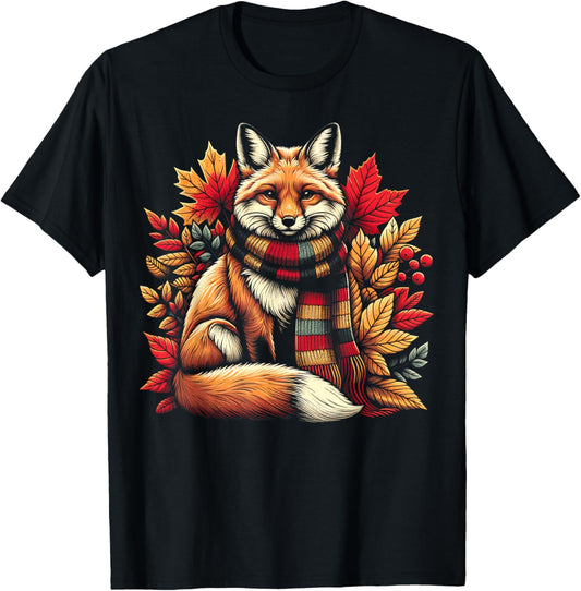Autumn Fox Fall Leaves Cozy Seasonal Vibes Thanksgiving T-Shirt