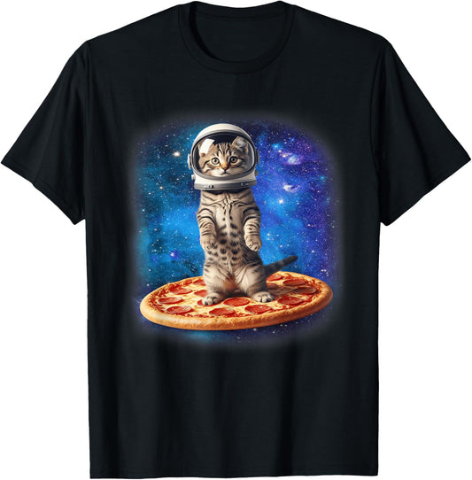 Astronaut Cat With Pizza Space Kitten Funny Cat Meme Pet T-Shirt