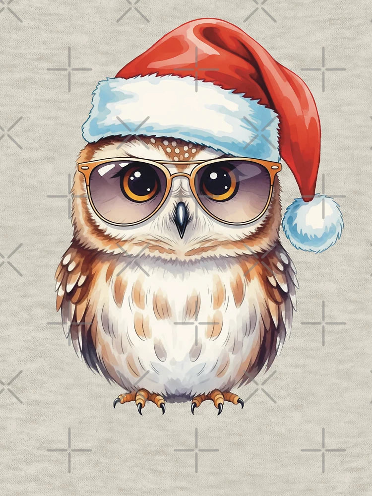 Cool Christmas Owl – Santa Hat & Sunglasses Holiday Art